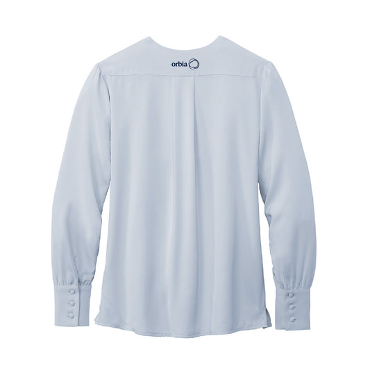 Women's Brooks Brothers Open-Neck Satin Blouse - Heritage Blue