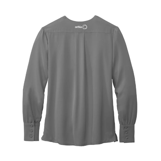 Women's Brooks Brothers Open-Neck Satin Blouse - Shadow Grey